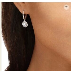 Swarovski Silver Clear Crystal Halo Drop Hoop Earrings